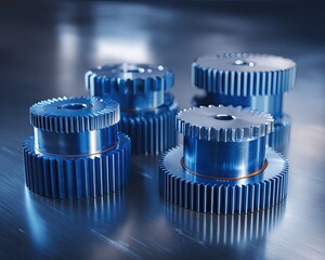 Close Up Of Stacked Blue Metal Gears