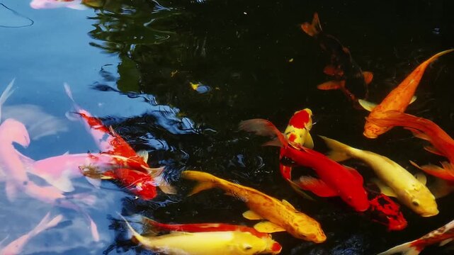 Koi carp in a pond close-up