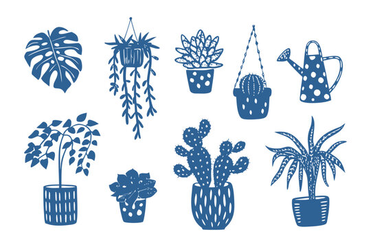 Botanical Symphony: An array of illustrated indoor plants, rendered in elegant line art, offers a modern and stylized visual. It’s a celebration of greenery, interior design. - Powered by Adobe