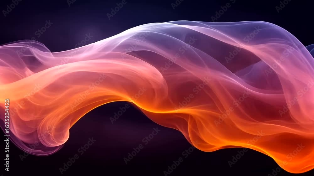Poster abstract smoke simulation animation with orange and violet colors on black background