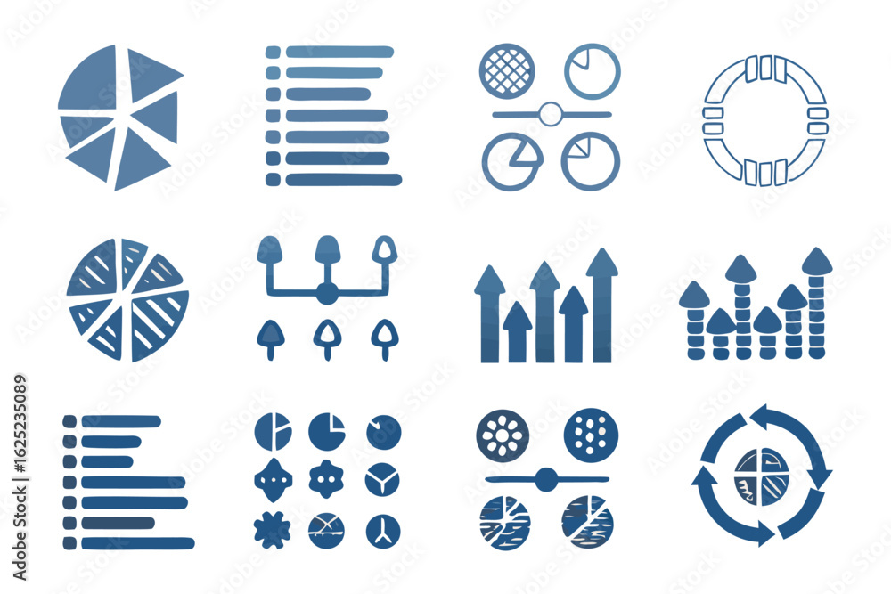 Poster business data icons: collection of graphically displayed, modern business data, conveying informatio