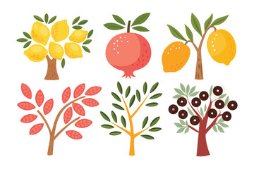 Orchard Variety: A collection of vibrant trees bursting with a colorful assortment of fruits and foliage, showcasing nature's bounty.