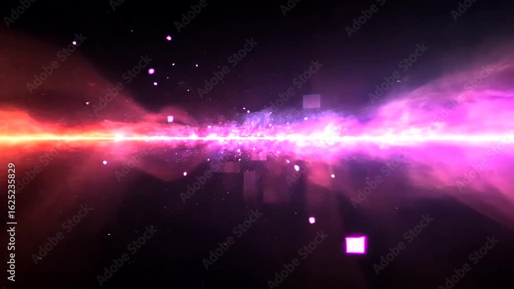 Poster abstract space background with glowing particles and light streaks animation
