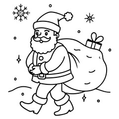 Santa with a bag of gifts on his back outline design Art & Illustration