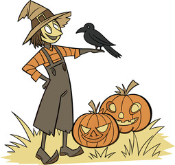Halloween Witch Holding Pumpkin Vector Illustration