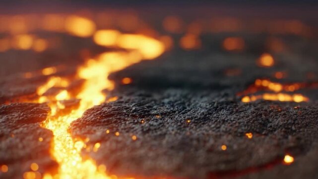 Molten Earth's Embrace: A vibrant scene of molten earth, fiery lava surges through cracked terrain, illuminating the power and raw beauty of the earth's core.