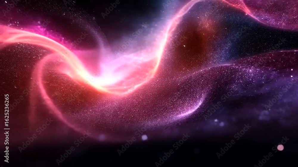Poster abstract space nebula with colorful particle waves and glowing light effects
