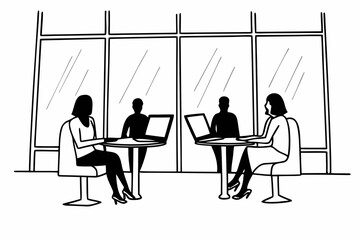 Business Lounge with Laptops Silhouette Vector – Modern Workspace, Remote Collaboration, and Professional Environment Concept