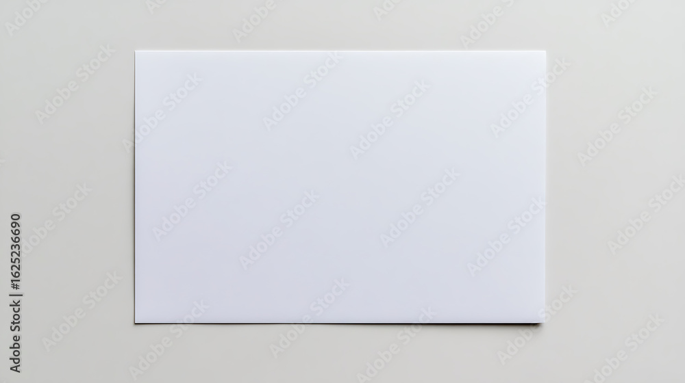 Poster minimalist presentation: blank white rectangular sheet against a soft neutral background, offering a