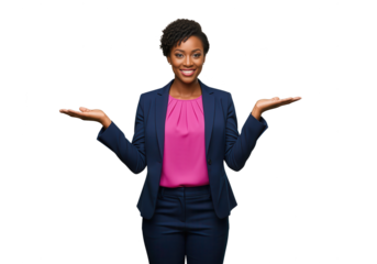 African American Businesswoman Presenting on White Background