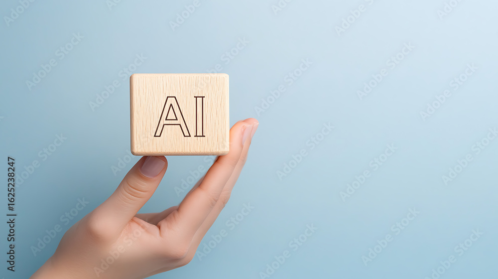 Poster a wooden cube labeled with 