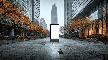 Modern urban street scene with a blank billboard ready for branding mockups sharp architectural lines