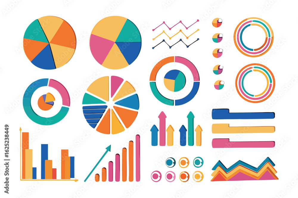 Poster financial data visuals: a colorful array of graphic resources, showcasing a variety of data visualiz