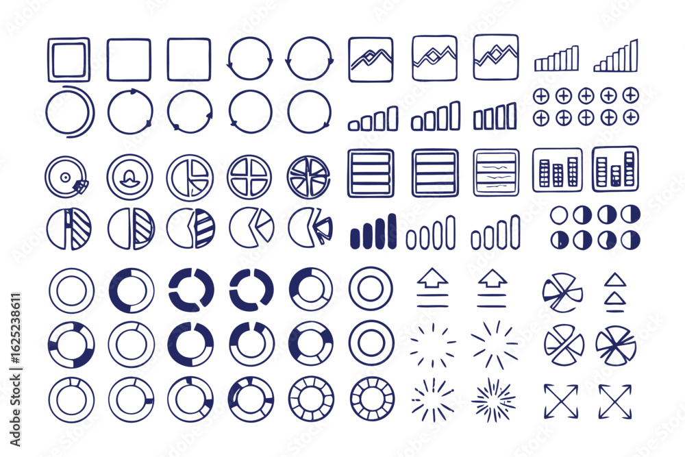Poster data visuals: an assortment of graphic illustrations, diagrams, and icons are neatly displayed, desi
