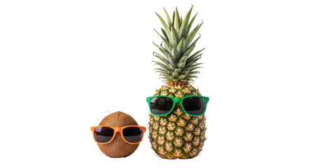 Isolated Pineapple and Coconut Wearing Sunglasses