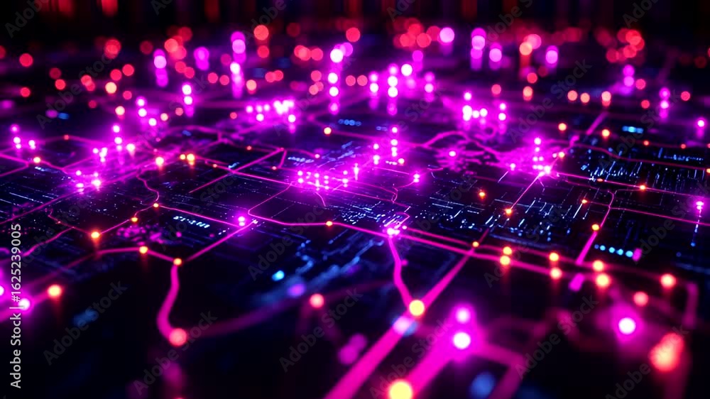 Poster abstract technology background with glowing lights and circuit connections