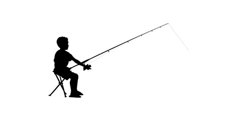 Obraz premium A simple, impactful silhouette of a boy fishing from a small, portable chair.