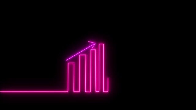 neon Business growth concept in graph chart showing marketing sales profit increasing to future target .Arrow rising on graph sale symbols. Abstract business growth and graph chart icon animation