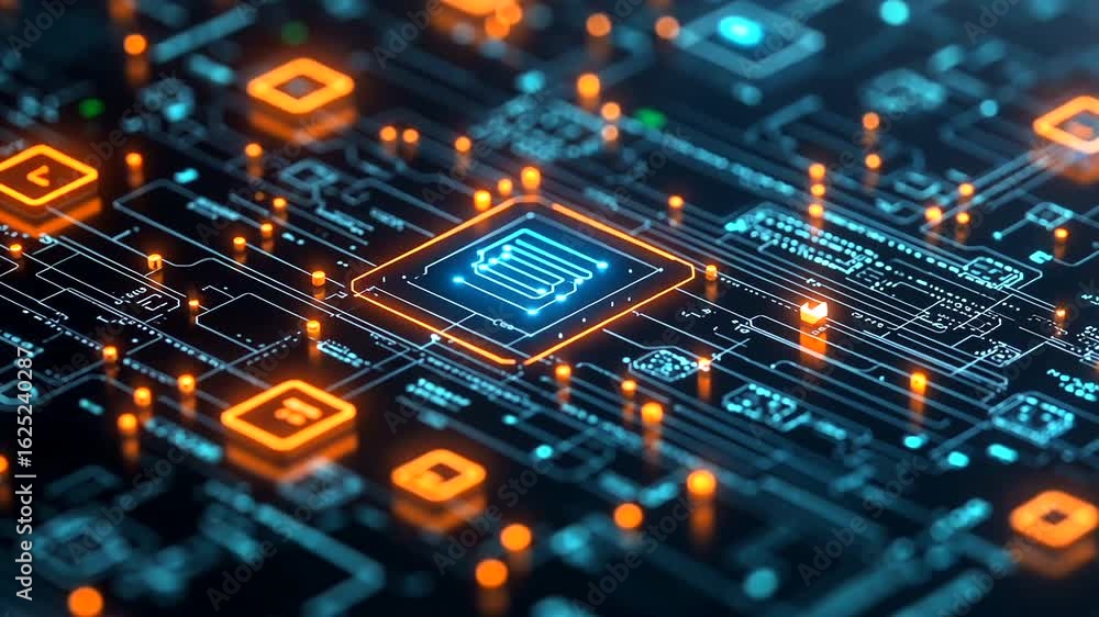 Aufkleber abstract technology circuit board visualization with glowing components