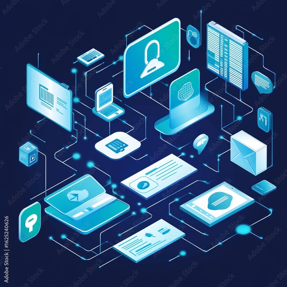 Poster secure data network with modern connected devices showcases vibrant technology solutions for your bu