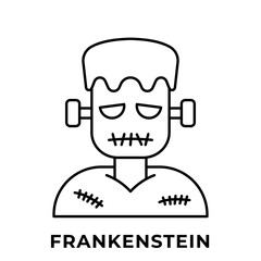 Frankenstein Icon, Cartoon Monster Character for Halloween Vector, Icon Outline Style
