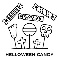 Halloween Candy Icon, Trick or Treat Sweet Snack Vector Illustration, Icon Outline Style
