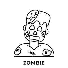 Zombie Icon, Walking Undead Horror Character for Halloween Vector, Icon Outline Style