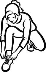 Vector art of a woman is tying her shoelaces before a run, she is a runner, jogger, or athlete getting ready for a marathon
