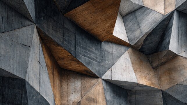 Modern concrete building exterior with abstract geometric patterns asymmetrical shapes and a monochrome palette