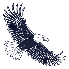 Fototapeta premium A stylized illustration of an eagle in flight with detailed wing and feather design on black background