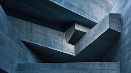 Fototapeta premium Abstract architecture with a monolithic concrete exterior sharp geometric incisions and a minimalist feel