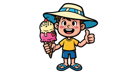 Vector SVG Illustration of Boy with Ice Cream in Flat Modern Style Featuring Bright Colors and Playful Composition Suitable for Digital Media