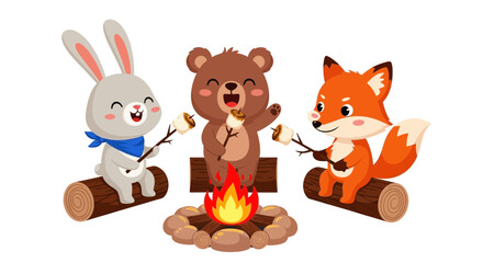 Cute Animal Illustration SVG Vector SVG Design with Cartoon Bunnies Bear Fox in Flat Style Bright Colors