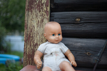 Scary doll with open eyes for horror