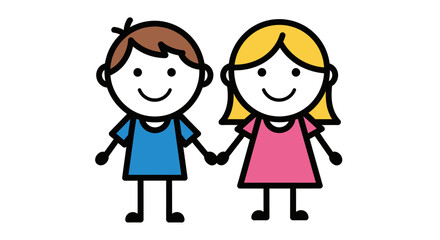 Vector SVG Illustration of Cute Cartoon Boy and Girl Holding Hands in Flat Design Style with Bright Colors for Children's Content