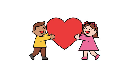 Cute Flat Vector SVG Illustration of Children Holding Heart in Modern Minimalist Style with Bright Colors for Web and Digital Media