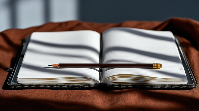  open notebook and a pencil
