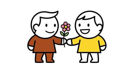 Minimalist Vector SVG Illustration of Two Characters with Flower in Flat Design Style