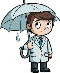 Rainy Schoolboy Illustration with Umbrella and  – 2D Character in Wet Weather Scene