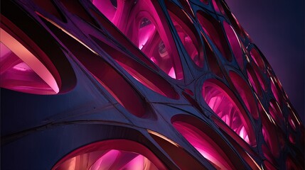 Alien-inspired abstract exterior with pulsating bioluminescent veins organic curves and an eerie glow