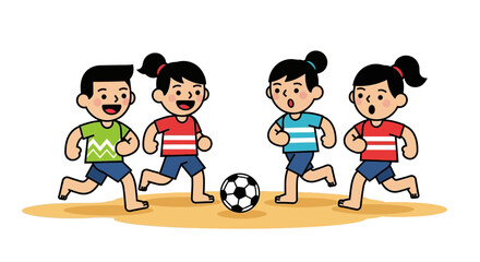 Vector SVG Illustration of Children Playing Soccer in Flat Modern Style with Bright Colors