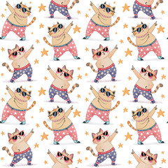 seamless watercolor pattern cat on white background