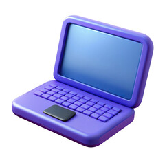 Stylized purple laptop computer with a blank screen isolated on transparent background