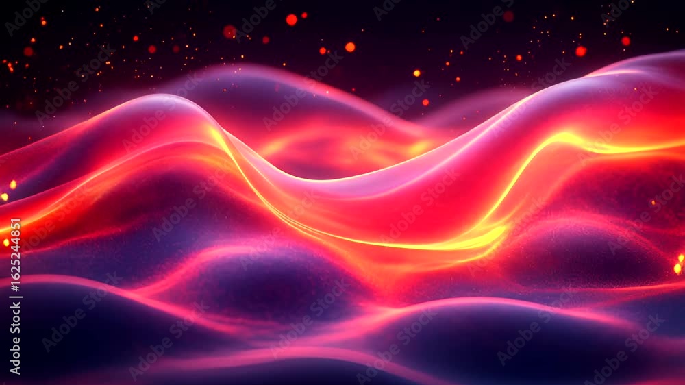 Poster abstract wave background with glowing lights and particle effects, motion graphics