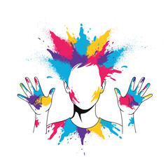 Fototapeta premium Vibrant explosion of colors on human silhouette and hands