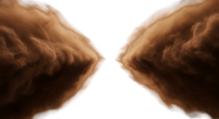 Two brown sand storm clouds meeting in the middle isolated on white isolated on transparent background