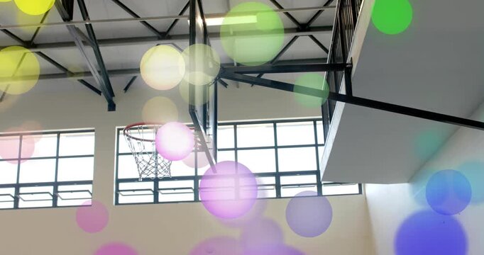 At start semi-transparent circles drifting down floating around hoop fading while highlighting hoop