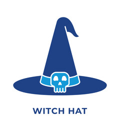 Witch Hat Icon, Magical Sorcerer Hat Halloween Vector Illustration, Icon Blue Style