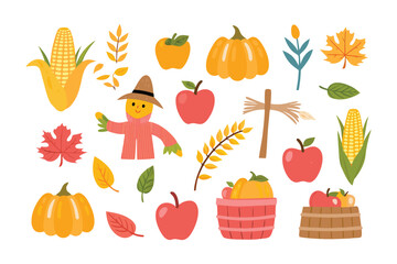 Autumn Harvest Bounty: A vibrant autumn harvest, featuring pumpkins, apples, corn, leaves, and a scarecrow. A celebration of seasonal abundance and the spirit of fall.