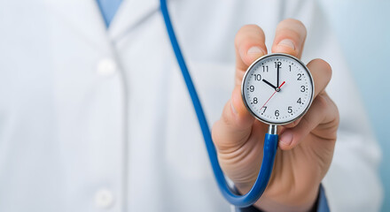 Doctor holding clock healthcare time management medical appointment